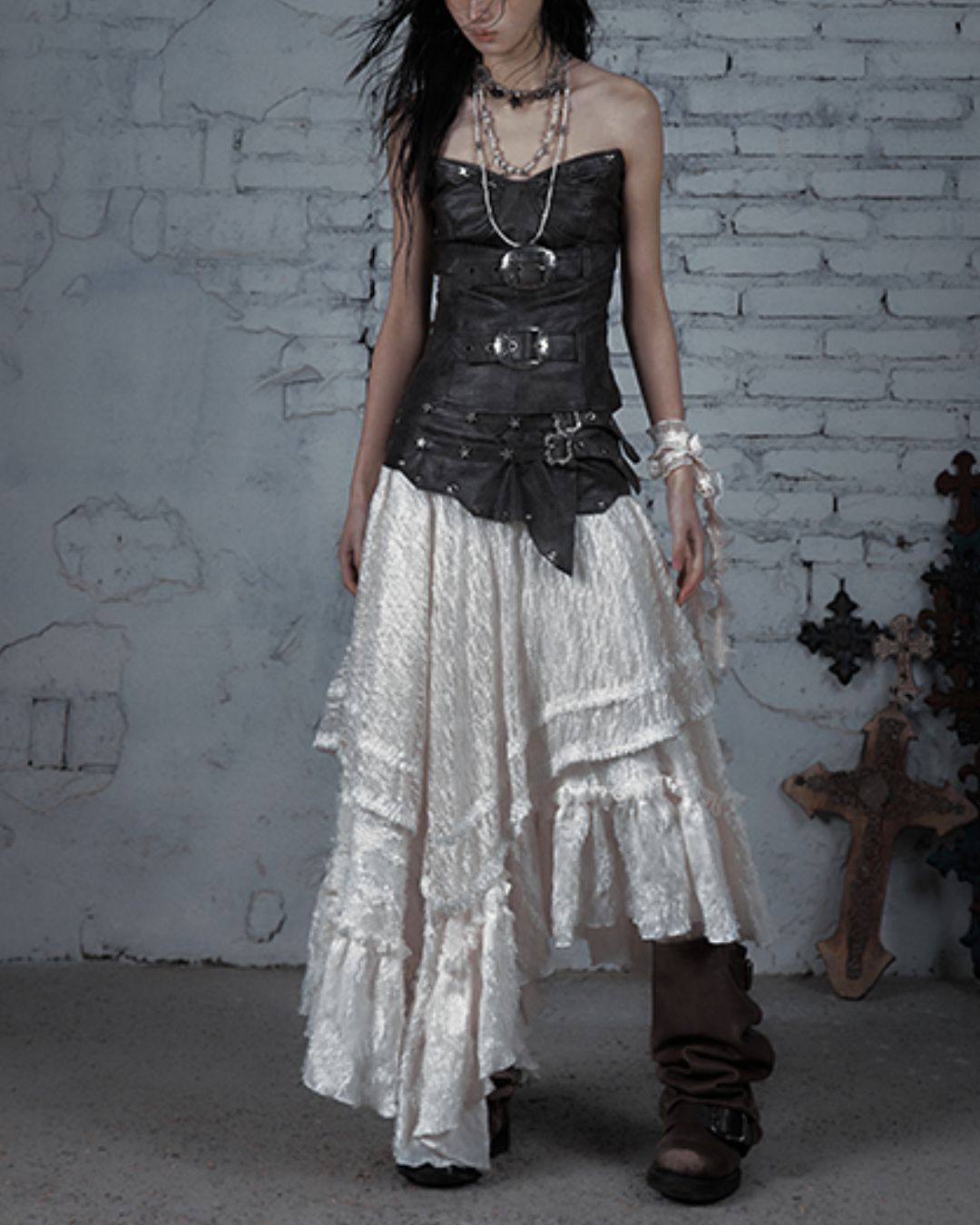 Metal Belt Leather Tube Top　TP045