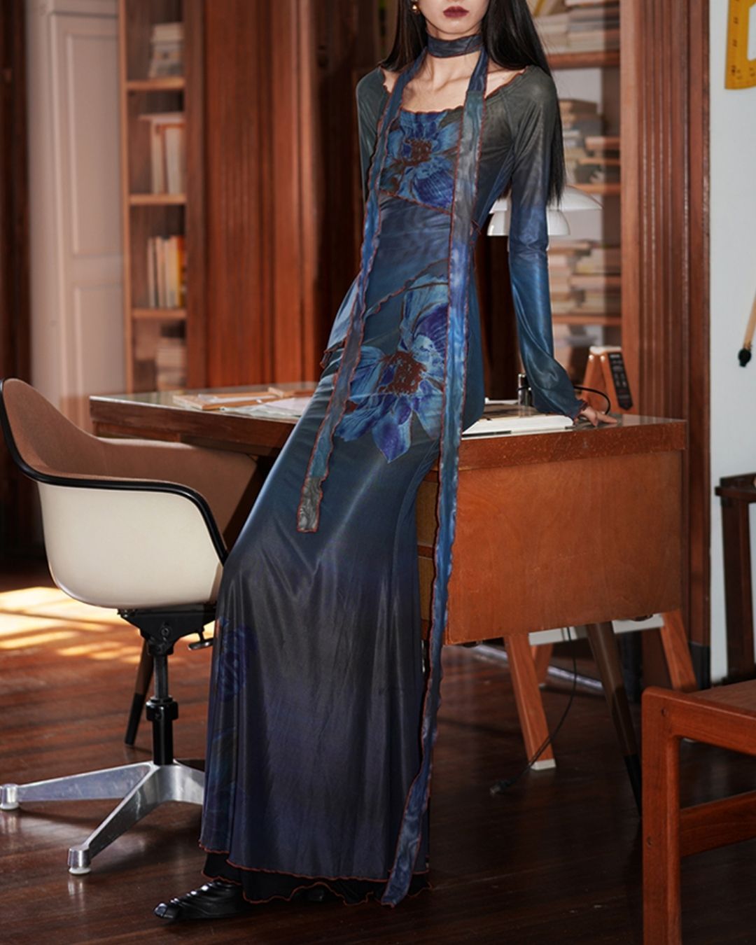 Flower Printed 2-way Long Dress　DR016