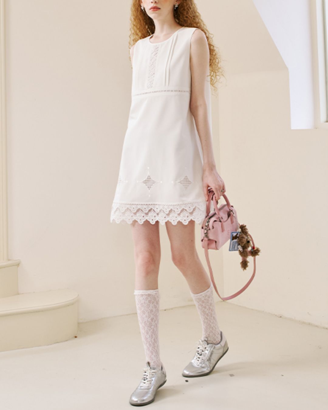 Lace Stitch Sleeveless Mini Dress　DR035