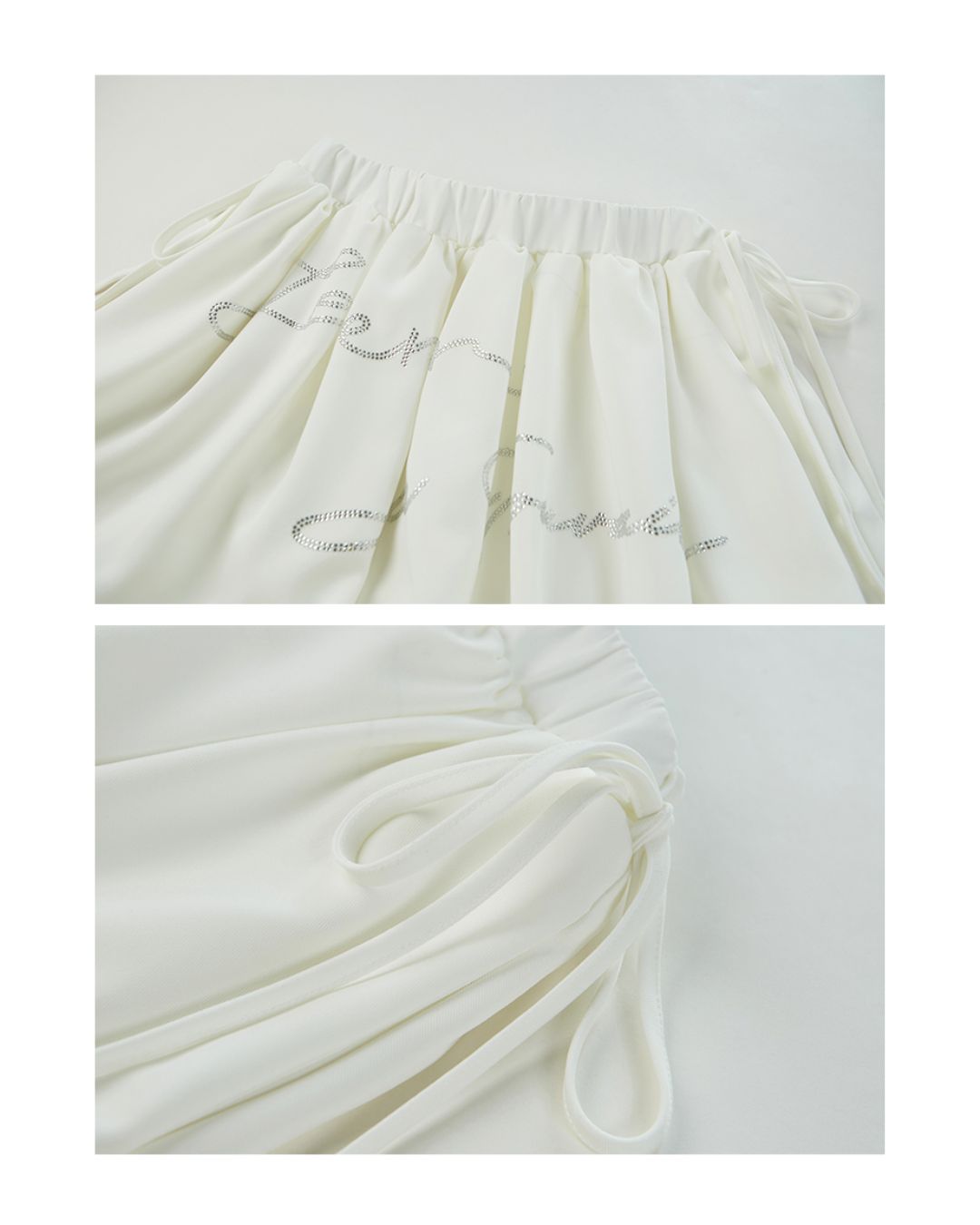 Rhinestone Logo Pleated Mini Skirt　BT026