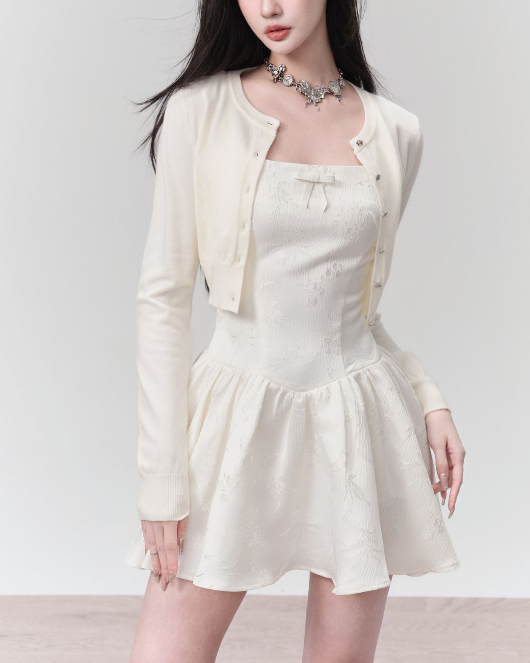 Jacquard Ribbon Camisole Mini Dress　DR022