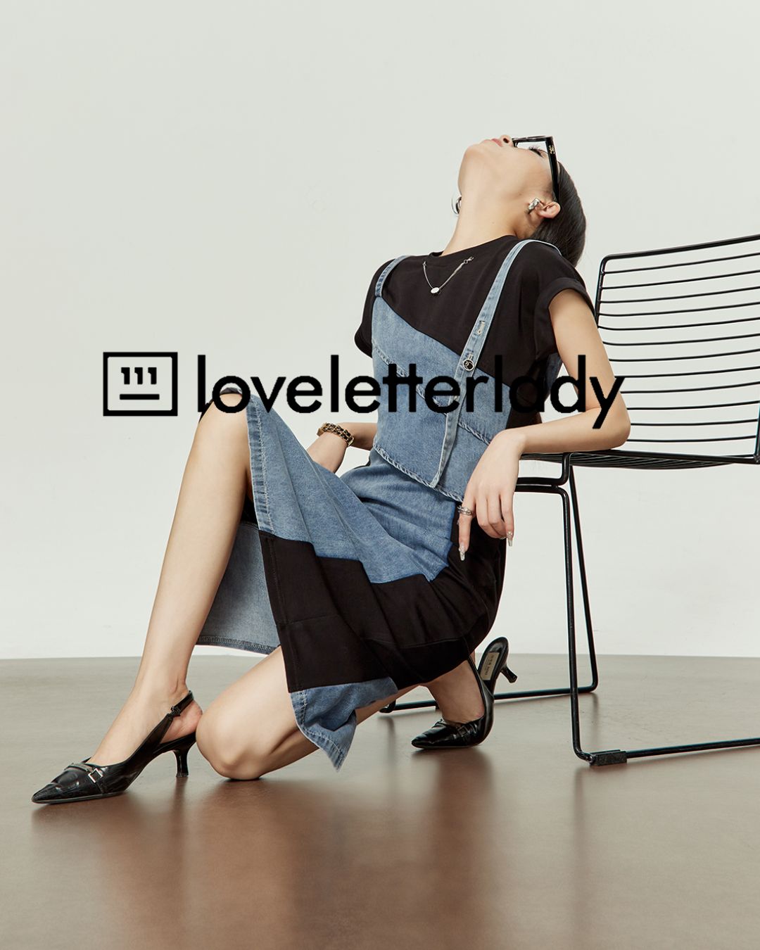 Denim Switching French Sleeve Dress　DR045