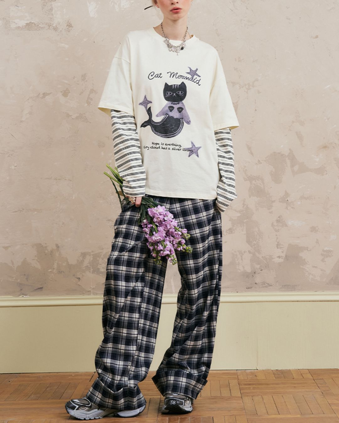 Mermaid Cat Layered T-shirt　TP037