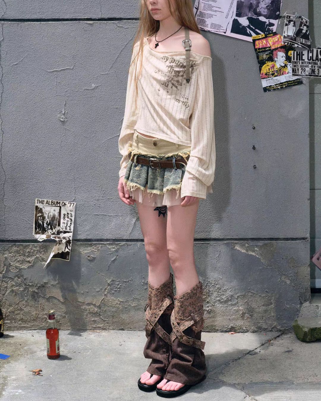 Contrast Pleated Denim Mini Skirt　BT032