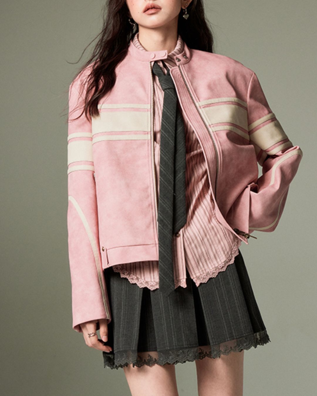 Pink Leather Riders Jacket　OT002