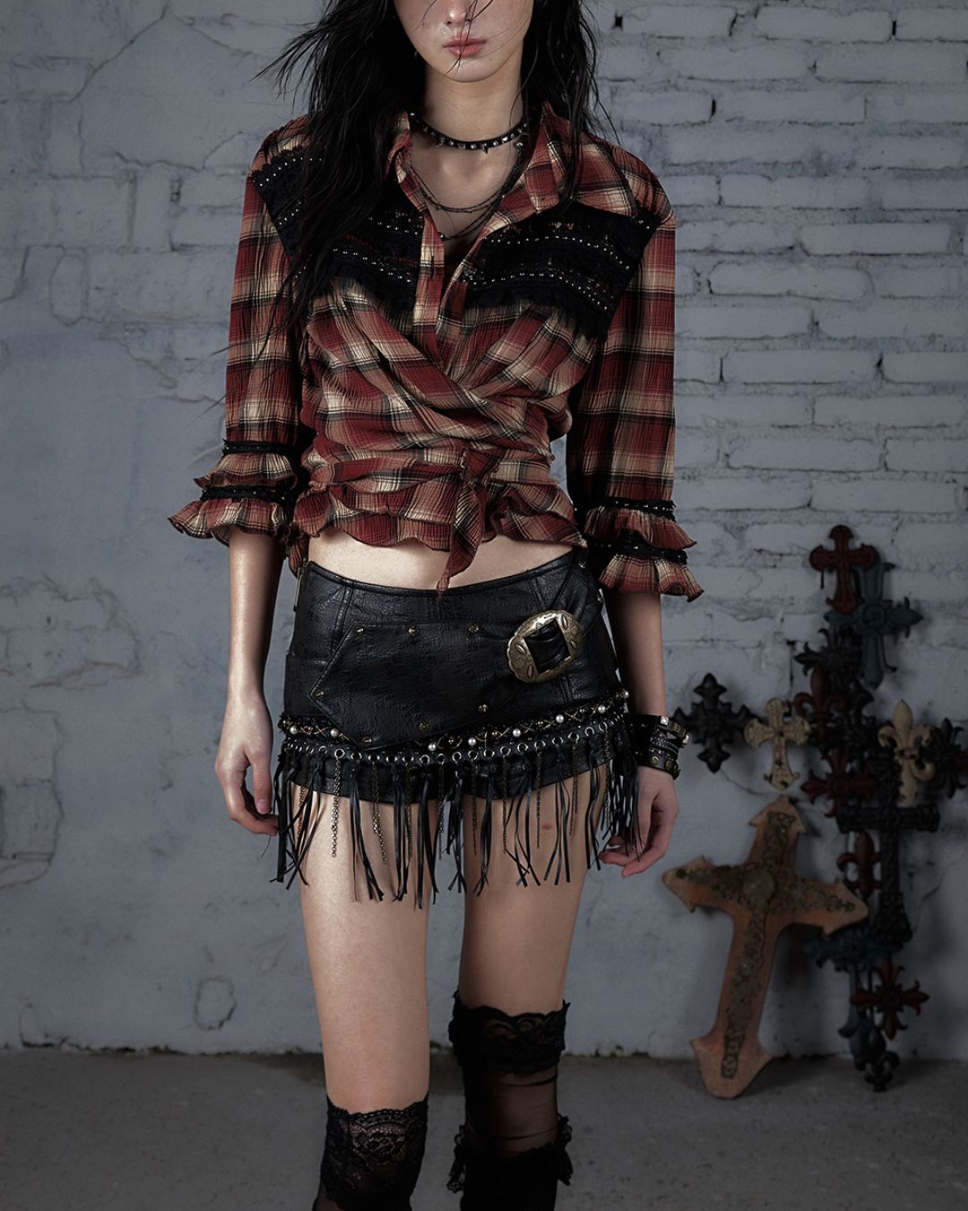 Leather Metal Fringe Hot Pants　BT030