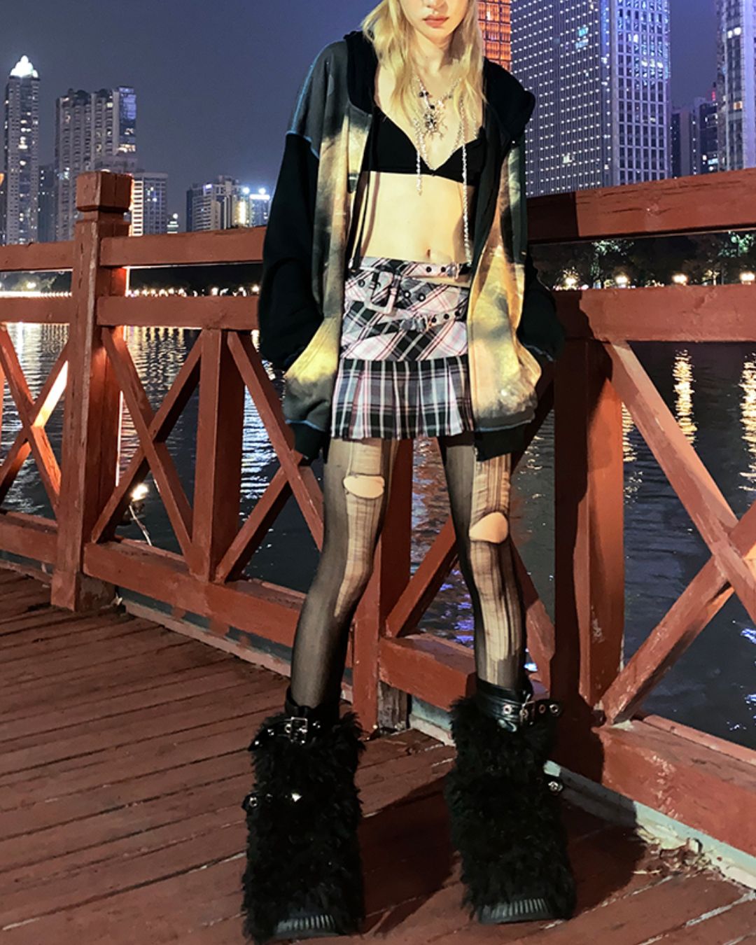 Bear Print Full Zip Hoodie　TP032