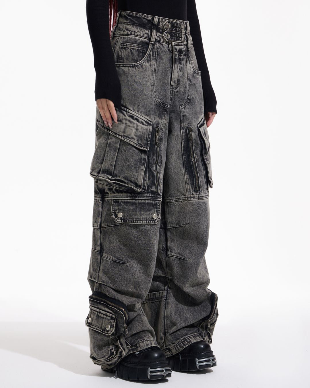 Multi-pocket Wide Denim Pants　BT009