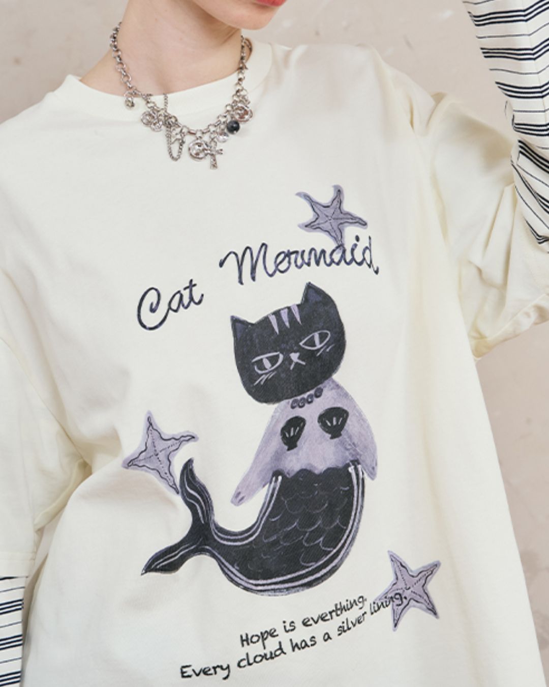 Mermaid Cat Layered T-shirt　TP037