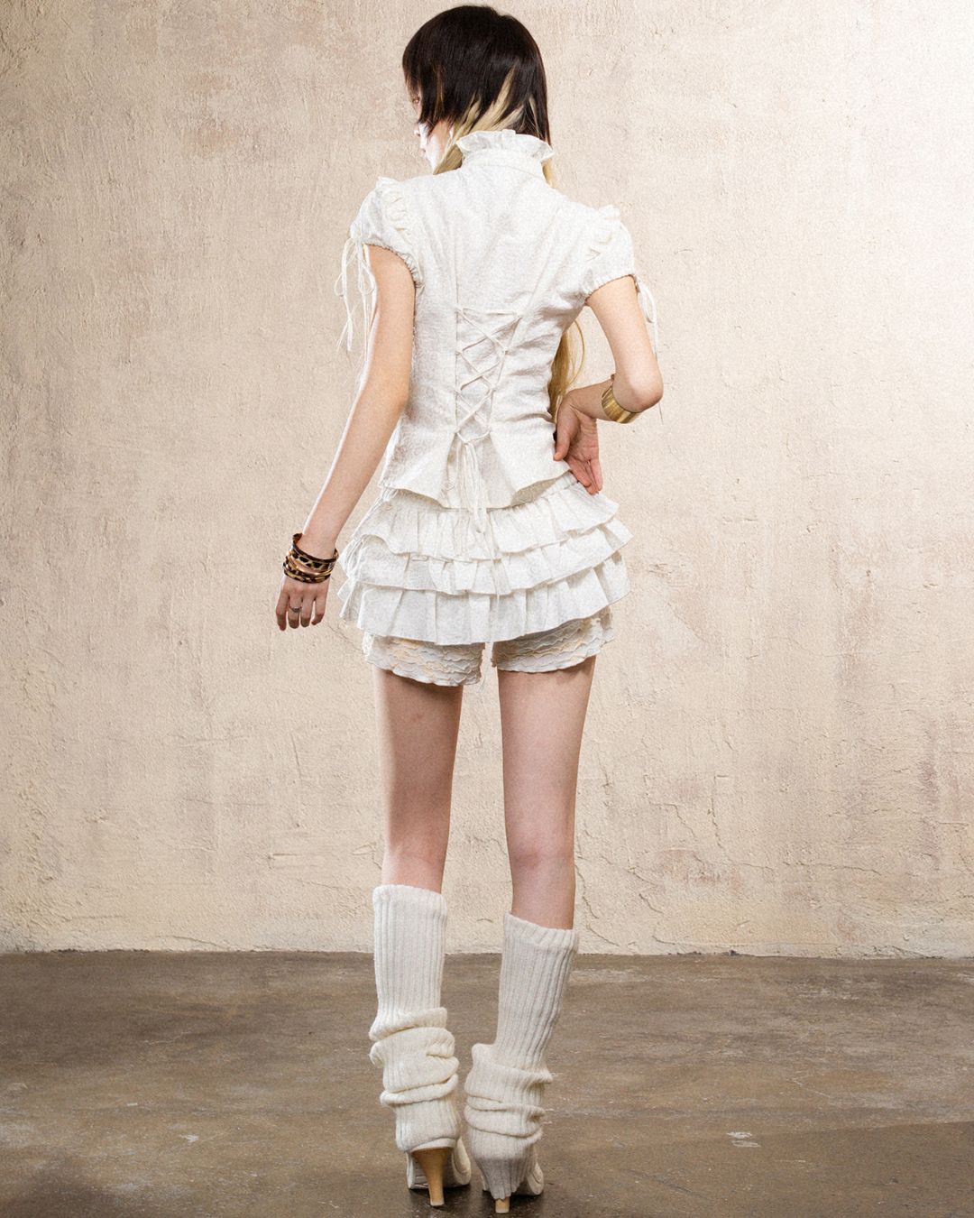 Stand Collar Leopard Print Frill Shirt　TP051