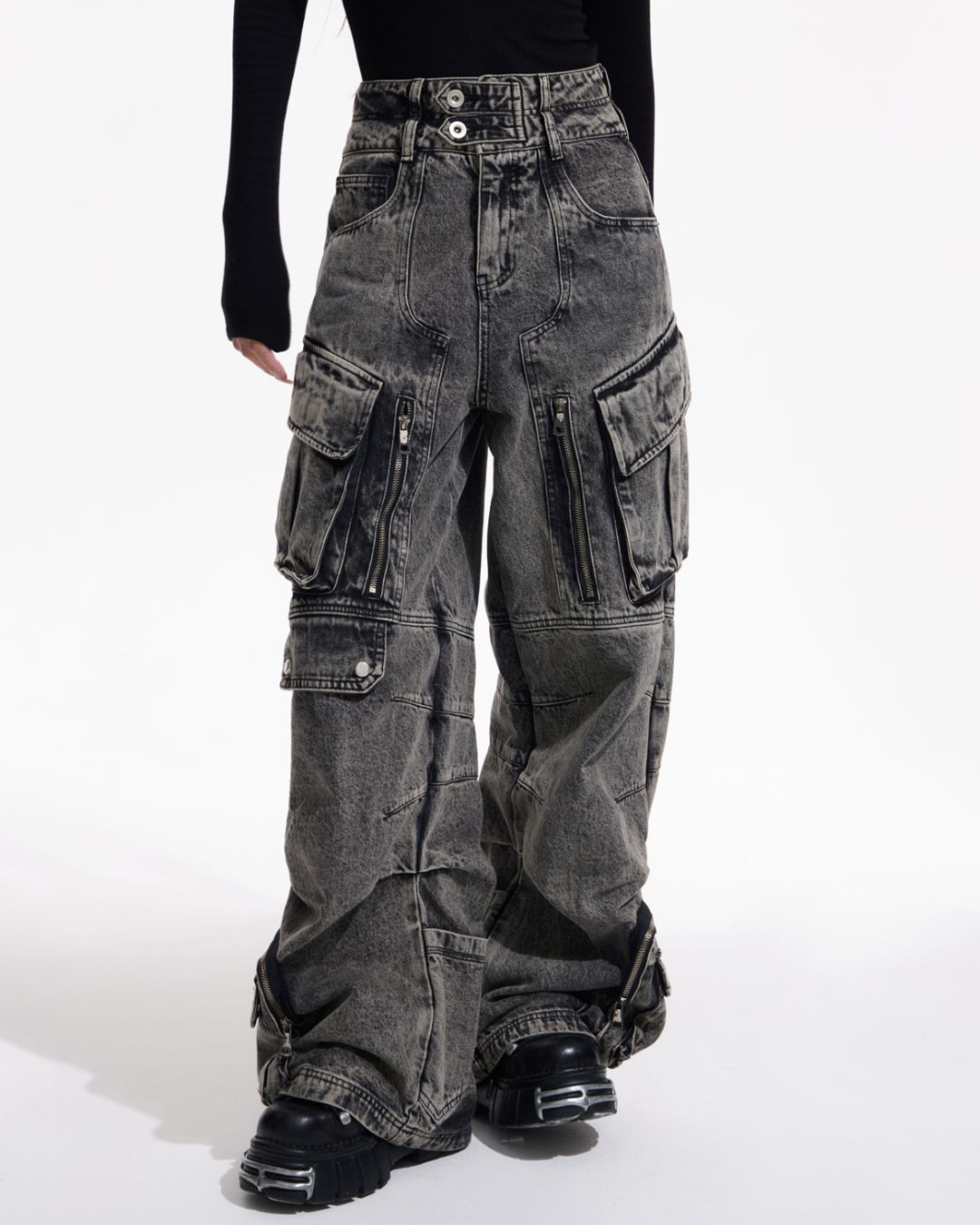 Multi-pocket Wide Denim Pants　BT009