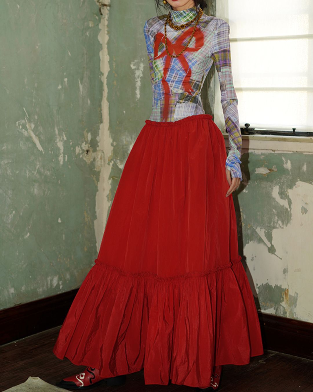 Printed Tiered Long Dress　DR019