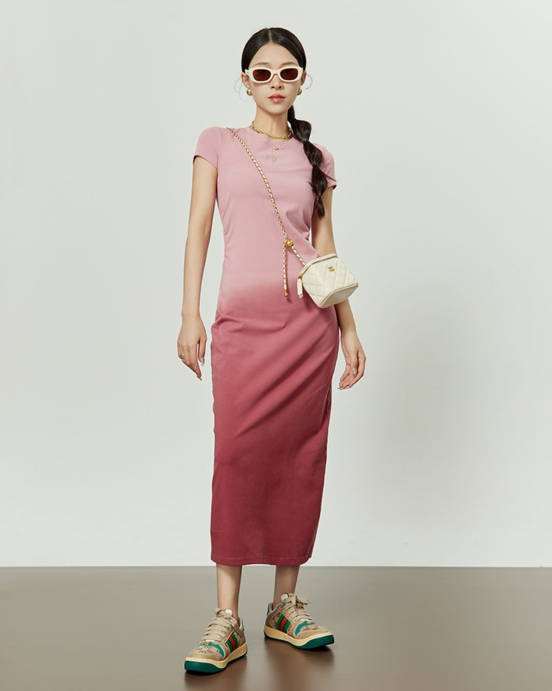 Washed Color Tight Waist Long Dress　DR048