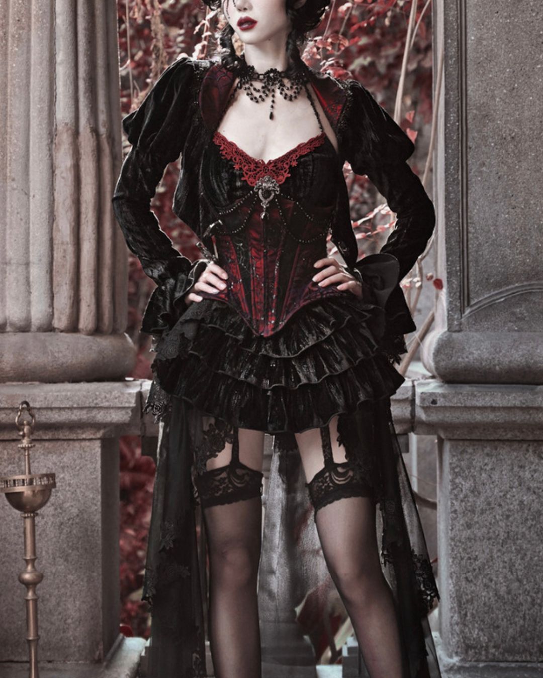 Gothic Velvet Corset ＆ Decoration Camisole & Lace Velvet Skirt　DR009