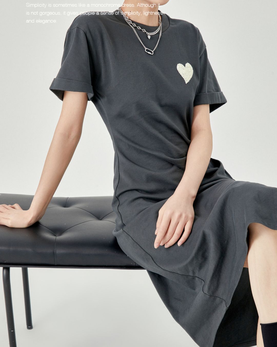 One-point Heart T-shirt Dress　DR043