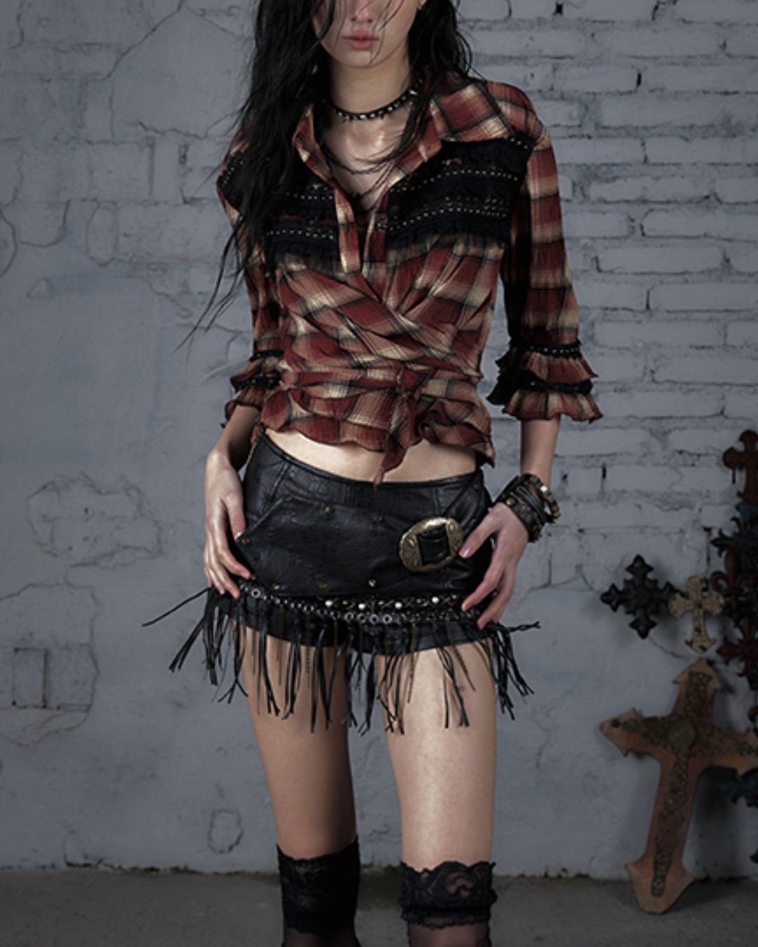 Leather Metal Fringe Hot Pants　BT030