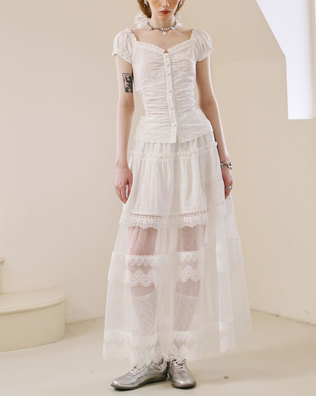 Sheer Lace Long Skirt　BT028