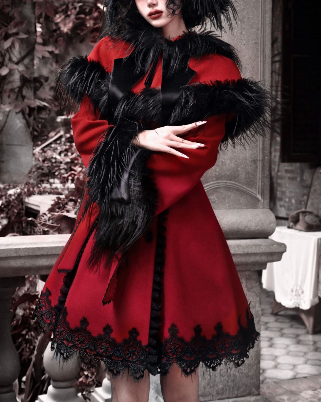 Detachable Cape Fur Wool Coat　OT007