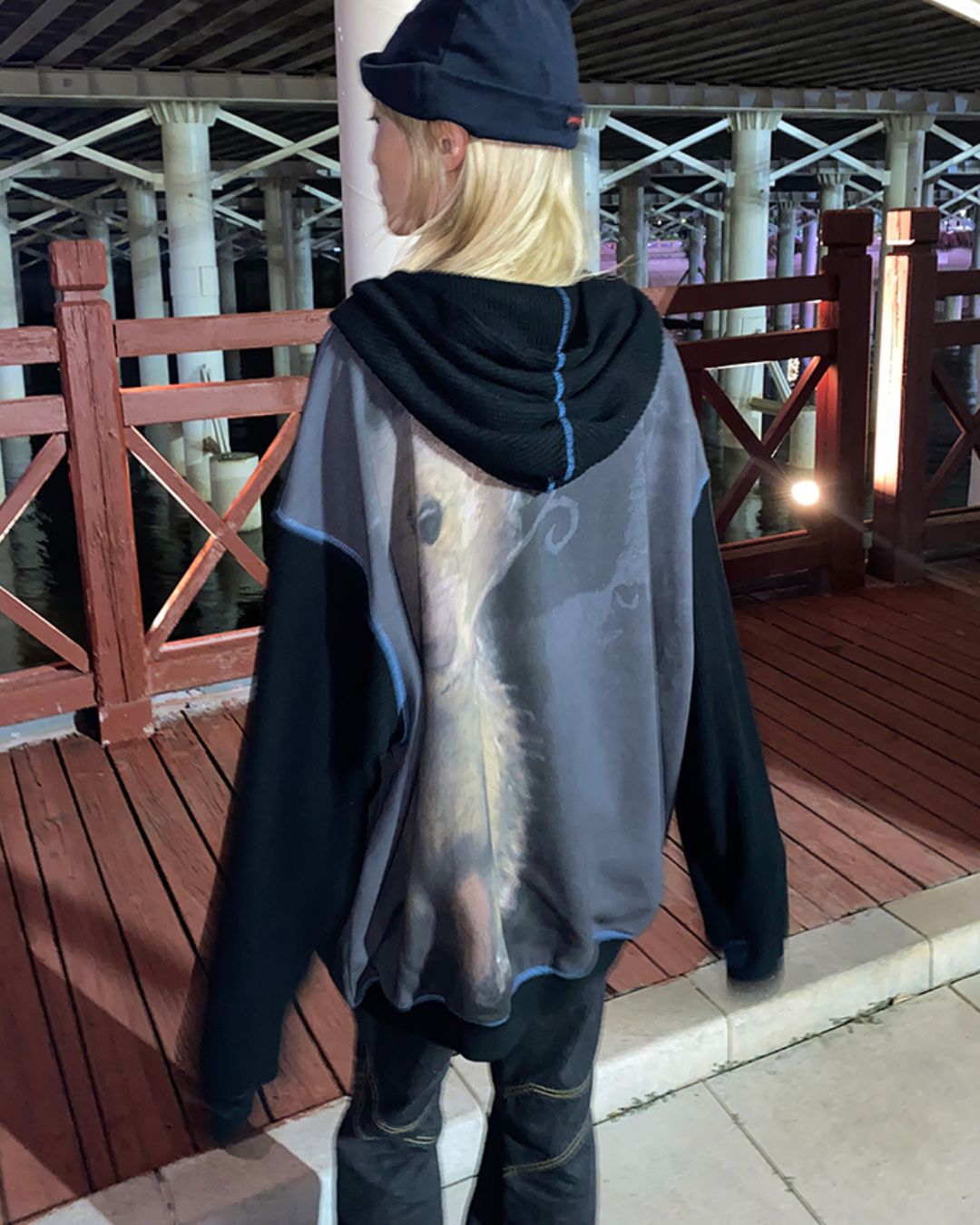 Bear Print Full Zip Hoodie　TP032