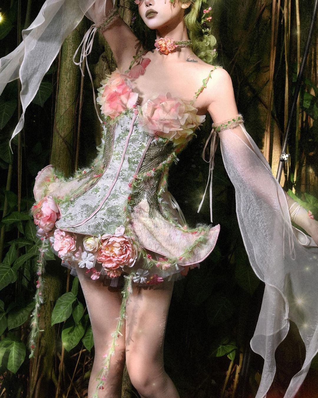 Petal Design Corset And Organza Mini Dress　DR031