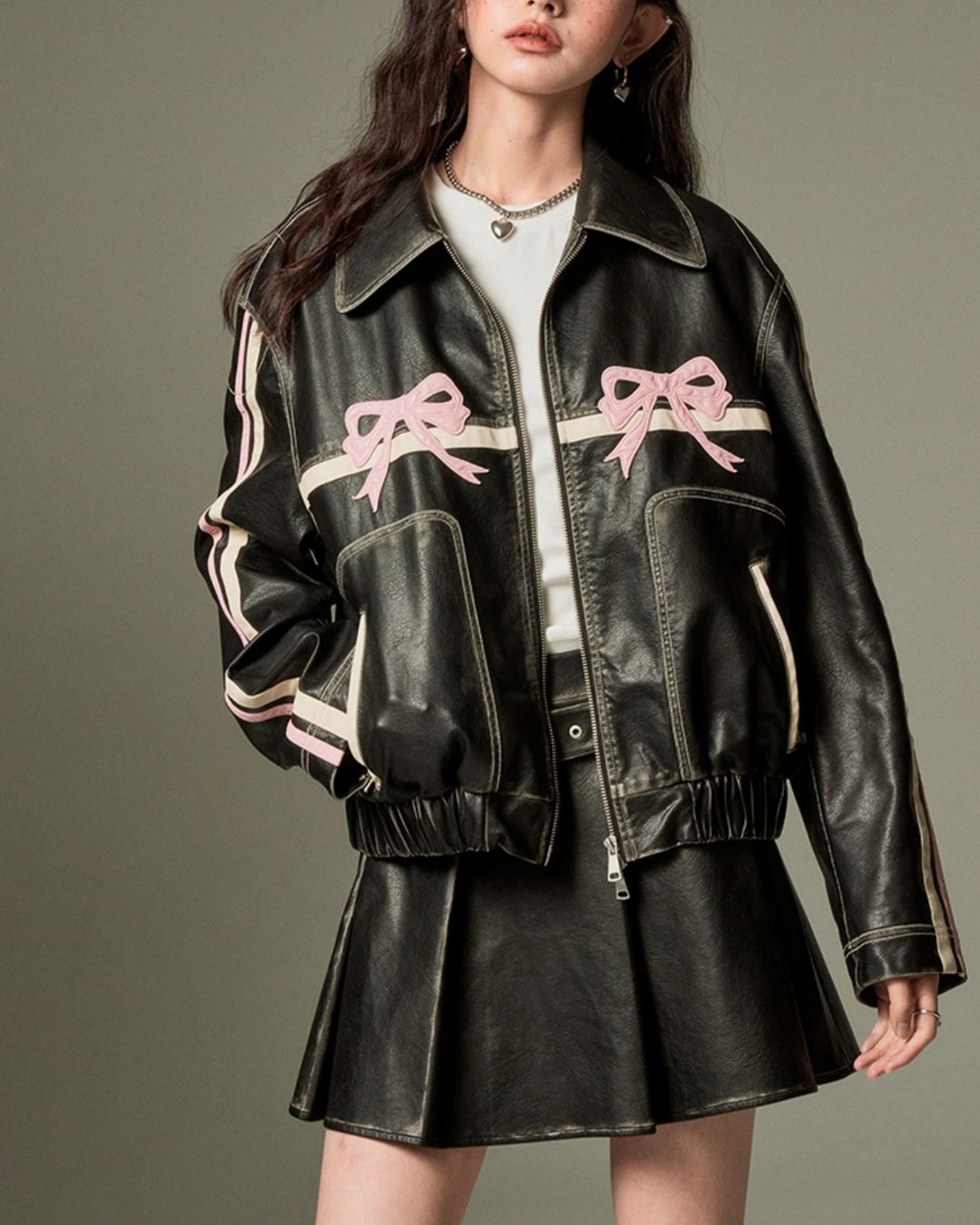 Bowknot Retro Color-Painted Leather Jacket　OT001