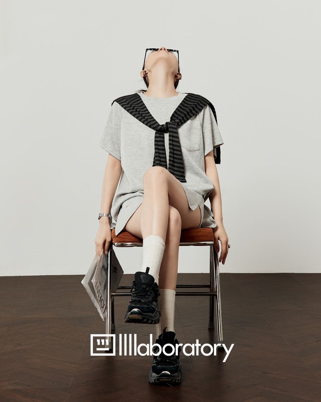 Loose T-shirt & Shorts & Border Shawl Set　TP073