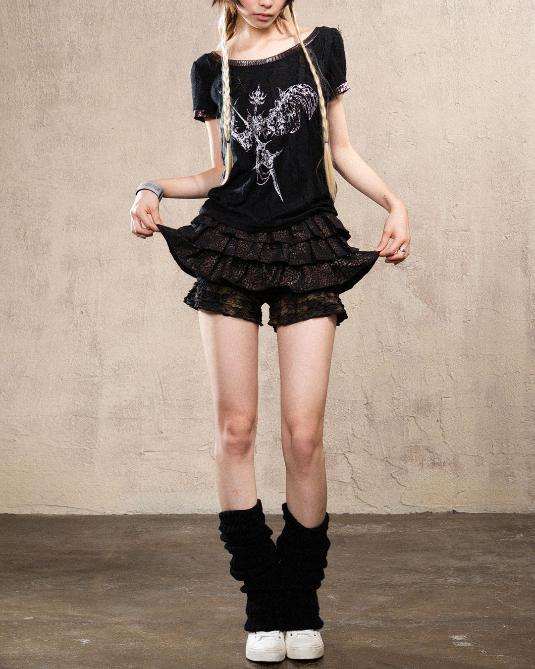 Leopard Print Frill Tiered Shorts　BT033