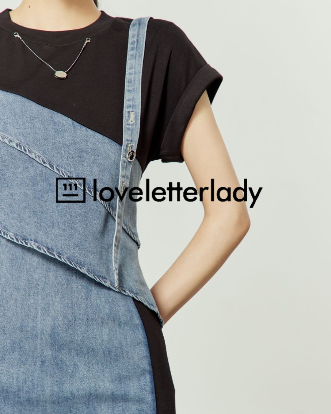 Denim Switching French Sleeve Dress　DR045