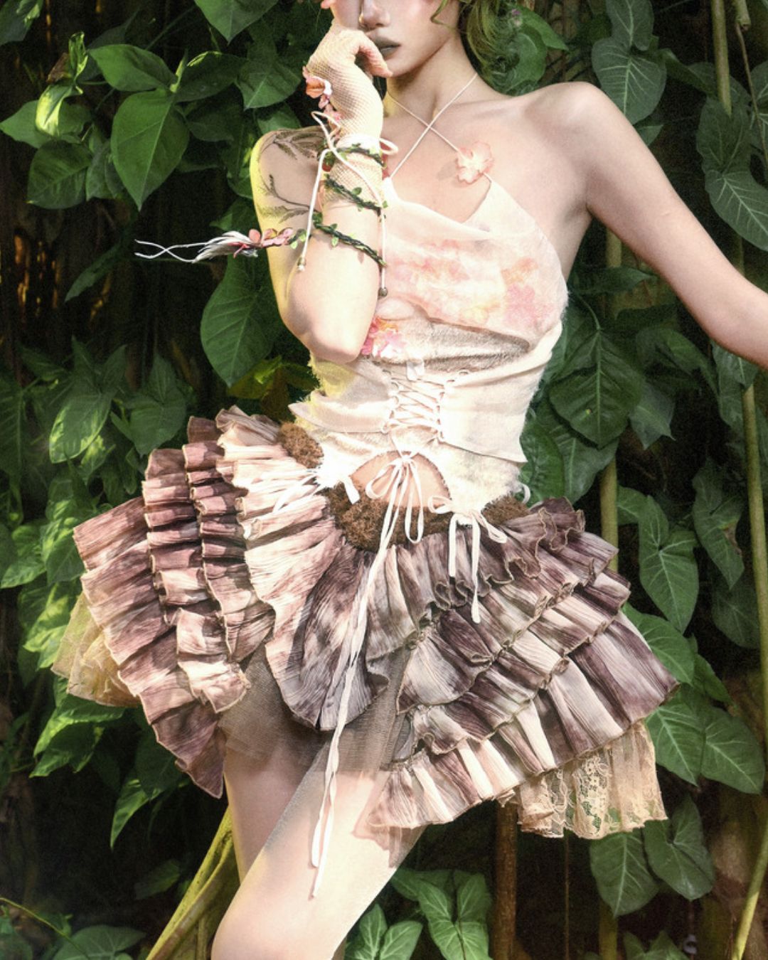 Flower Chiffon Cross Strap Top　TP035