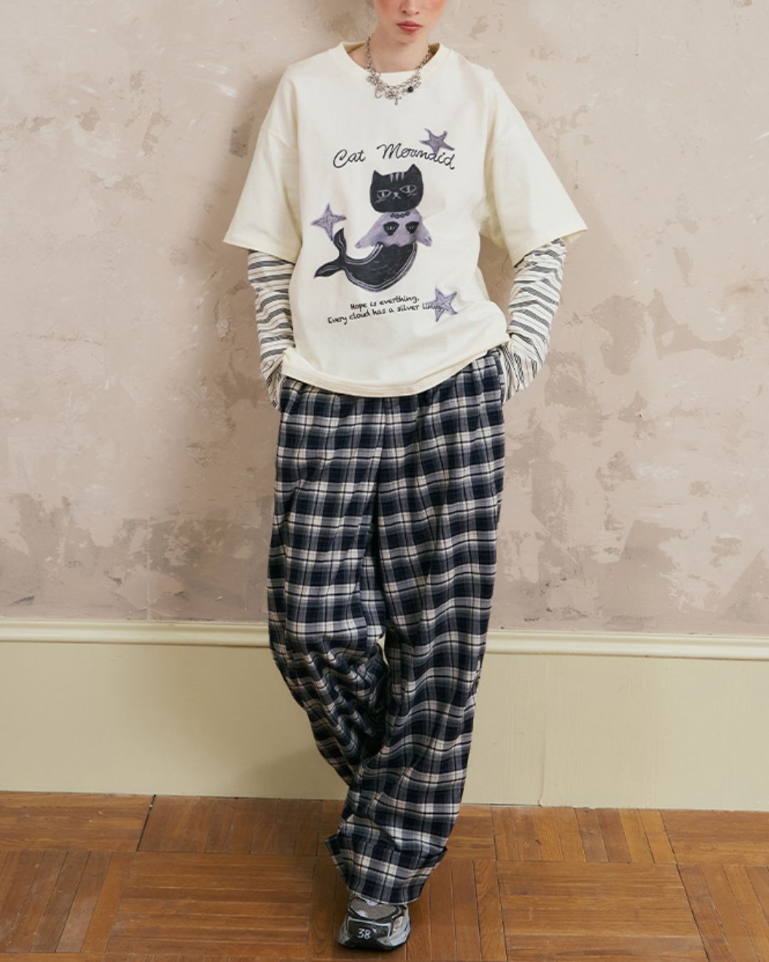 Mermaid Cat Layered T-shirt　TP037