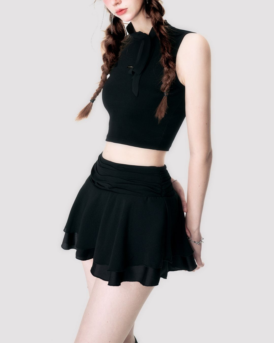 Sleeveless Ribbon Plain Tops　TP021