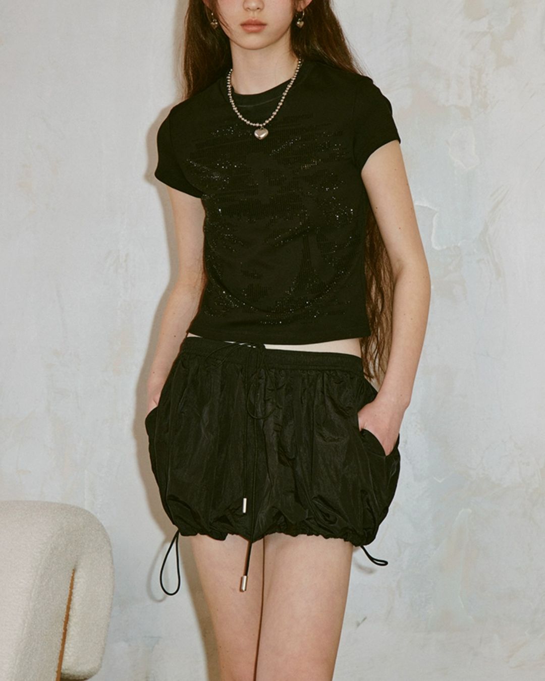 Rhinestone Girl Face T-shirt　TP038