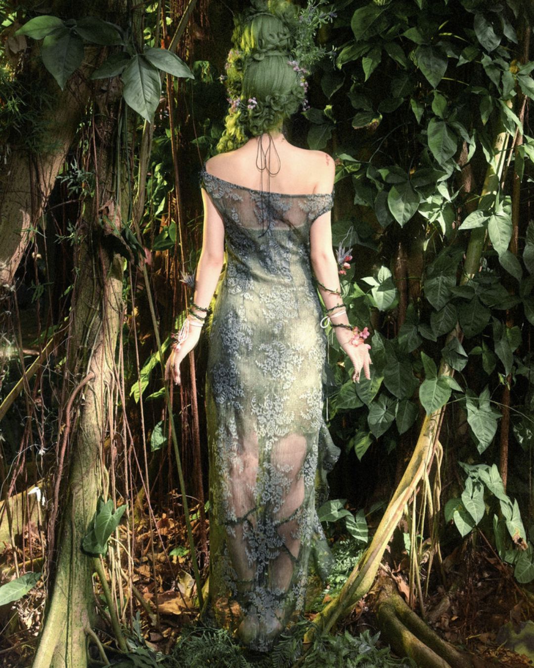 Off-the-shoulder Sheer Asymmetrical Dress　DR033