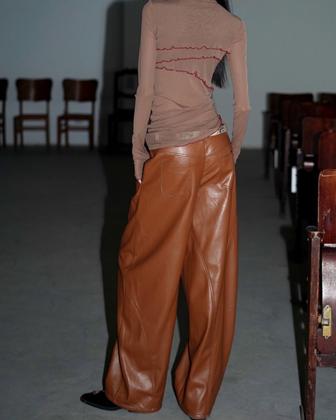 Wide Straight Leather Pants　BT020
