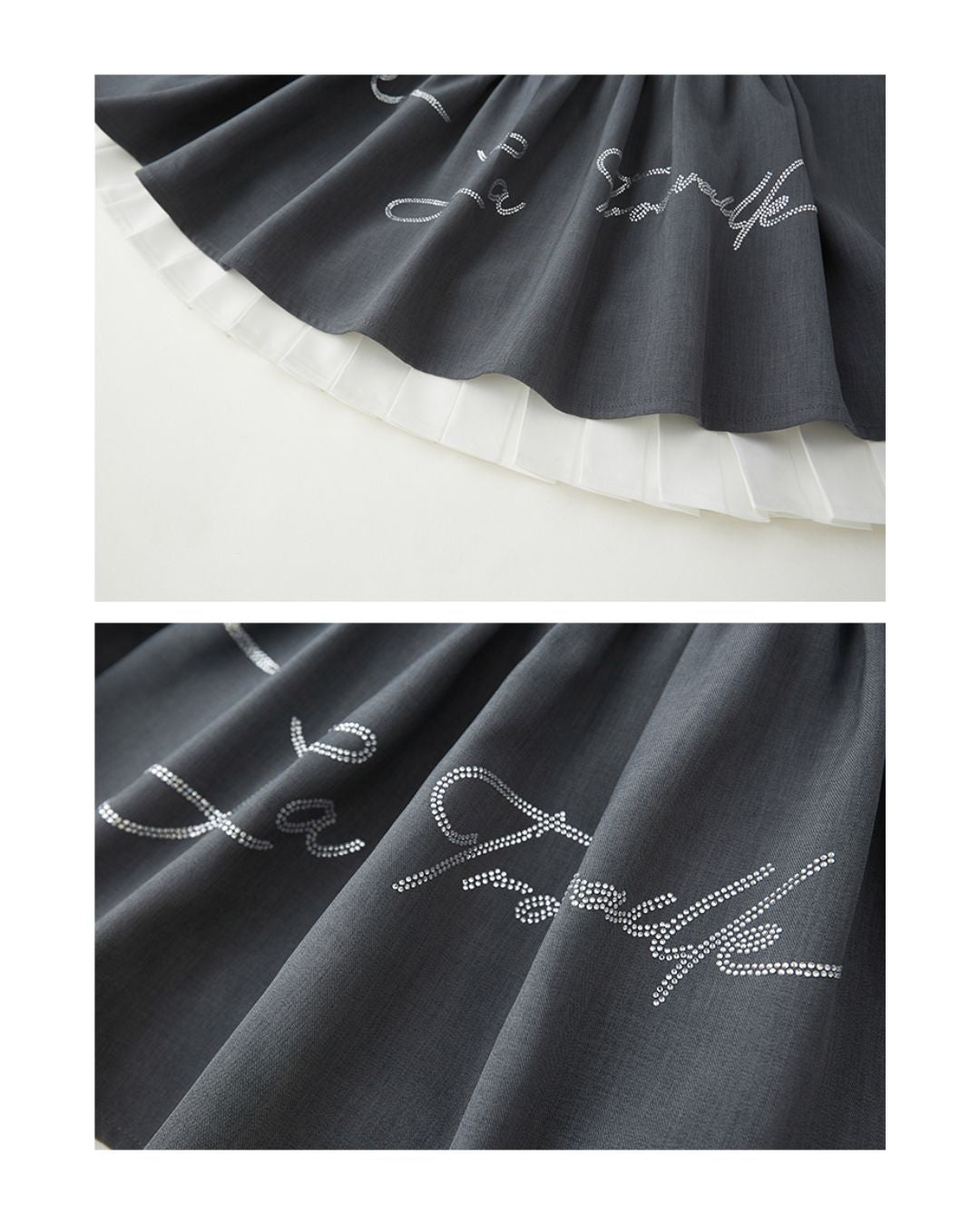 Rhinestone Logo Pleated Mini Skirt　BT026