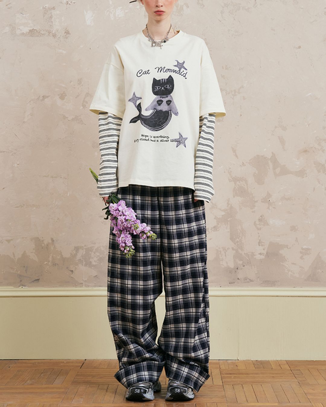 Mermaid Cat Layered T-shirt　TP037