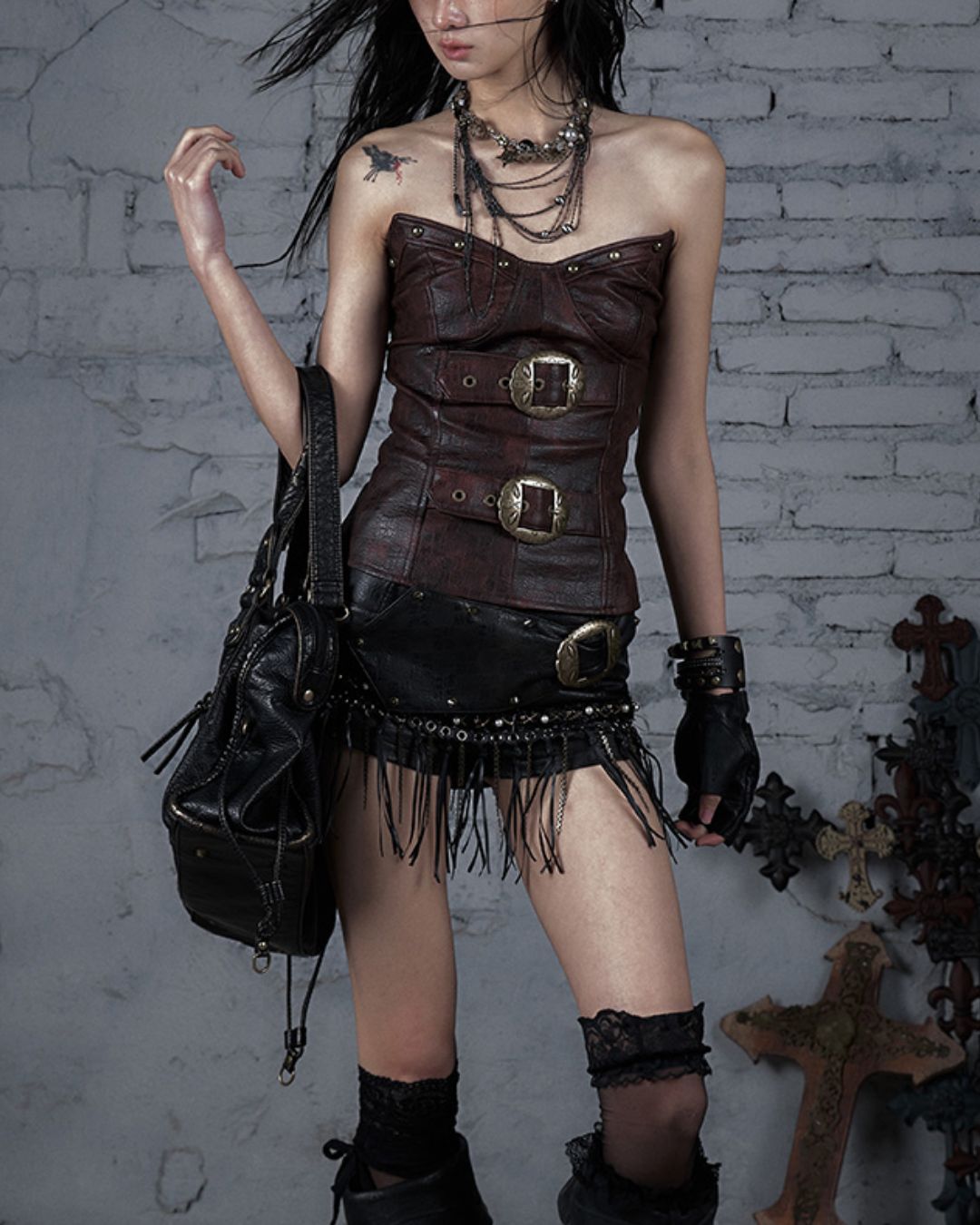 Metal Belt Leather Tube Top　TP045