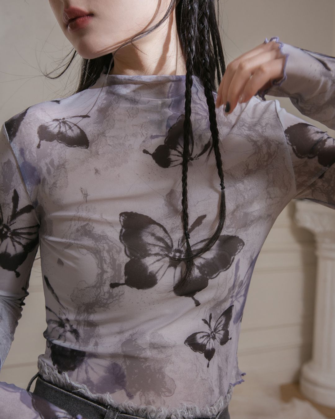 Butterfly Sheer Top & Vest & Pleated Skirt　TP024