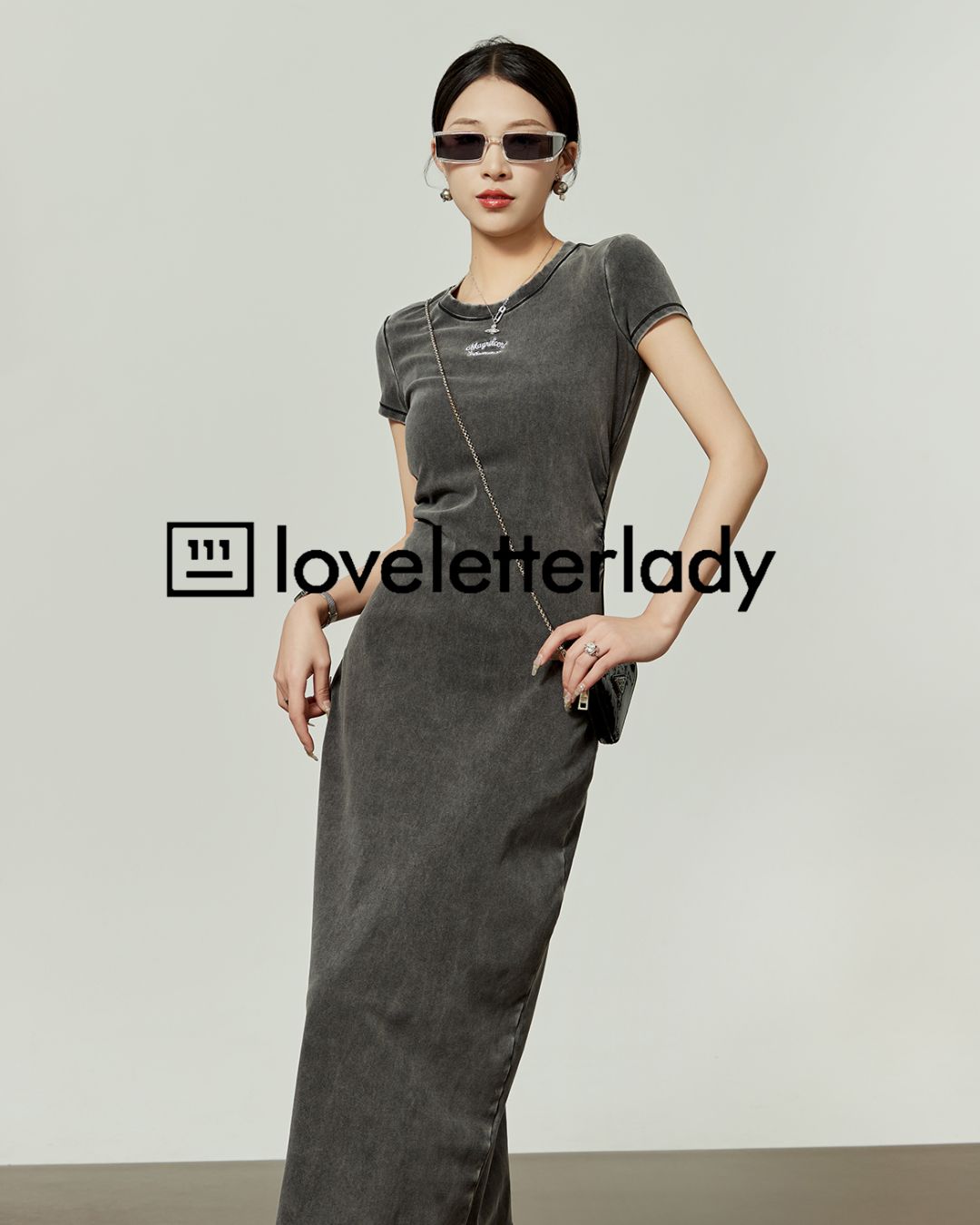 Washed Color Tight Waist Long Dress　DR048