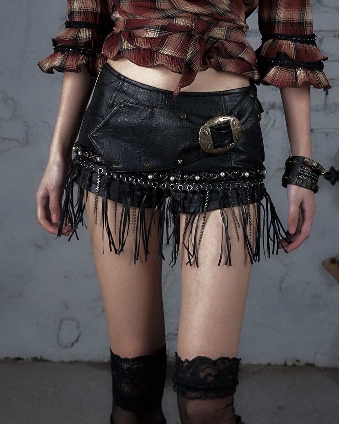 Leather Metal Fringe Hot Pants　BT030
