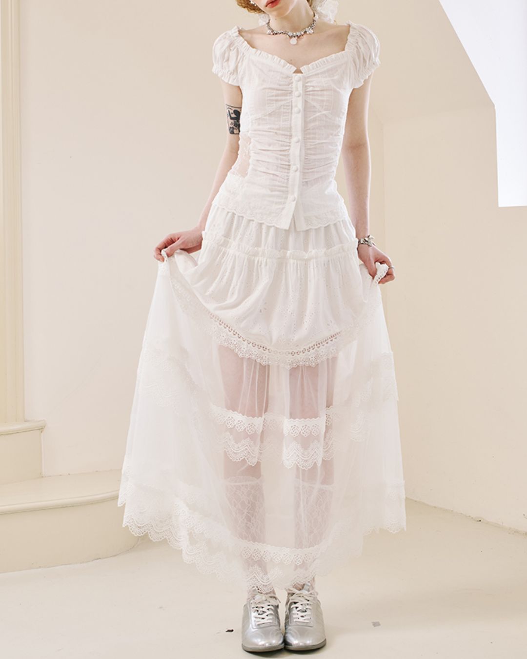 Sheer Lace Long Skirt　BT028