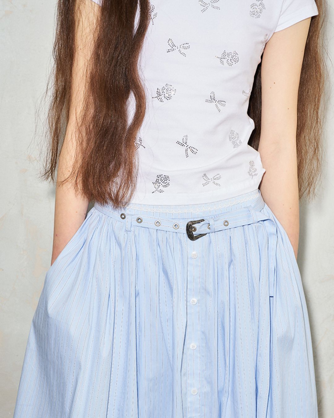 Ribbon and Flower Fitted T-shirt　TP036