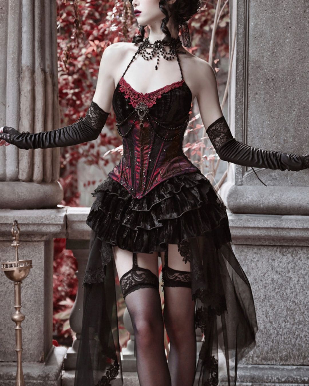 Gothic Velvet Corset ＆ Decoration Camisole & Lace Velvet Skirt　DR009