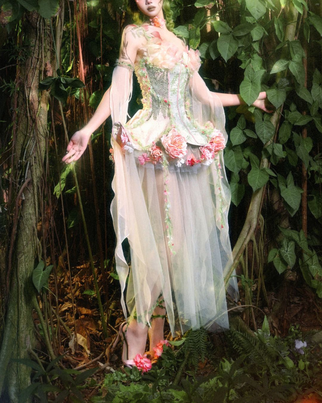 Petal Design Corset And Organza Mini Dress　DR031