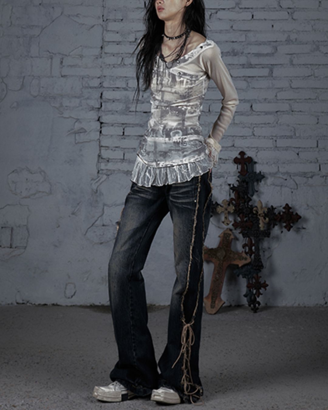 Cross Stitch Sheer Switching Top　TP044