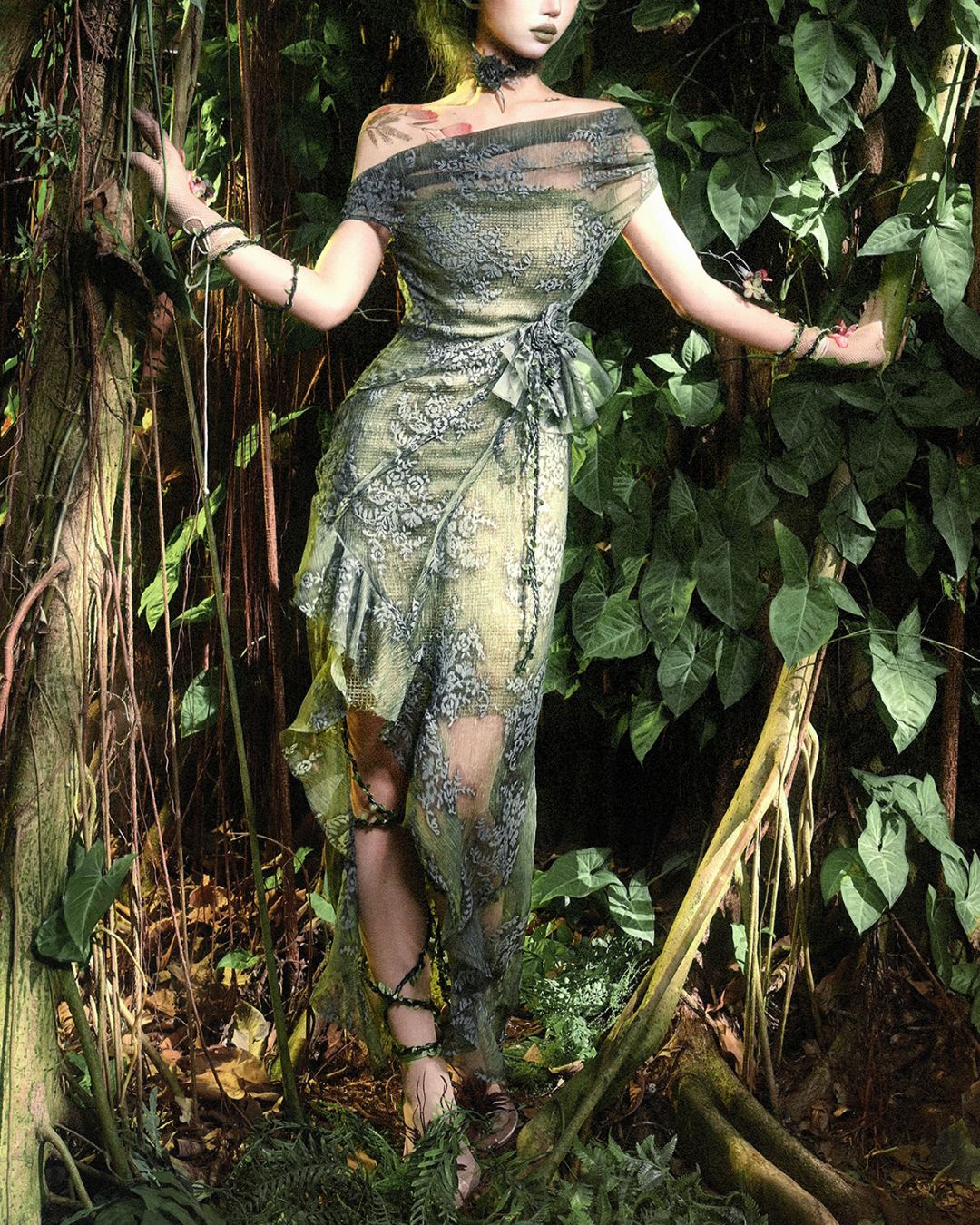 Off-the-shoulder Sheer Asymmetrical Dress　DR033