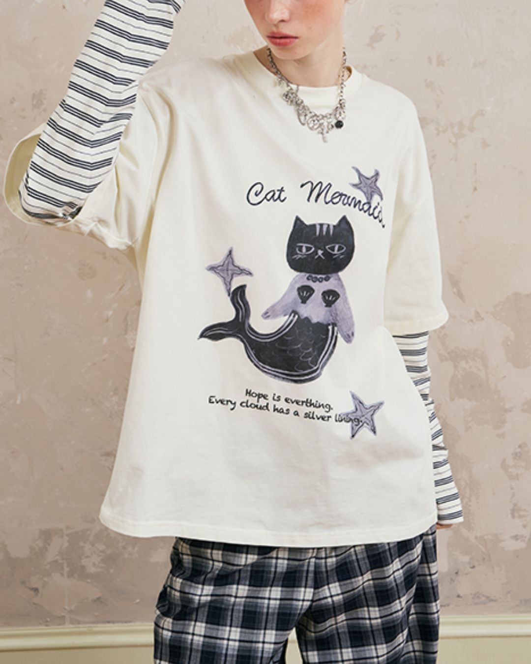 Mermaid Cat Layered T-shirt　TP037