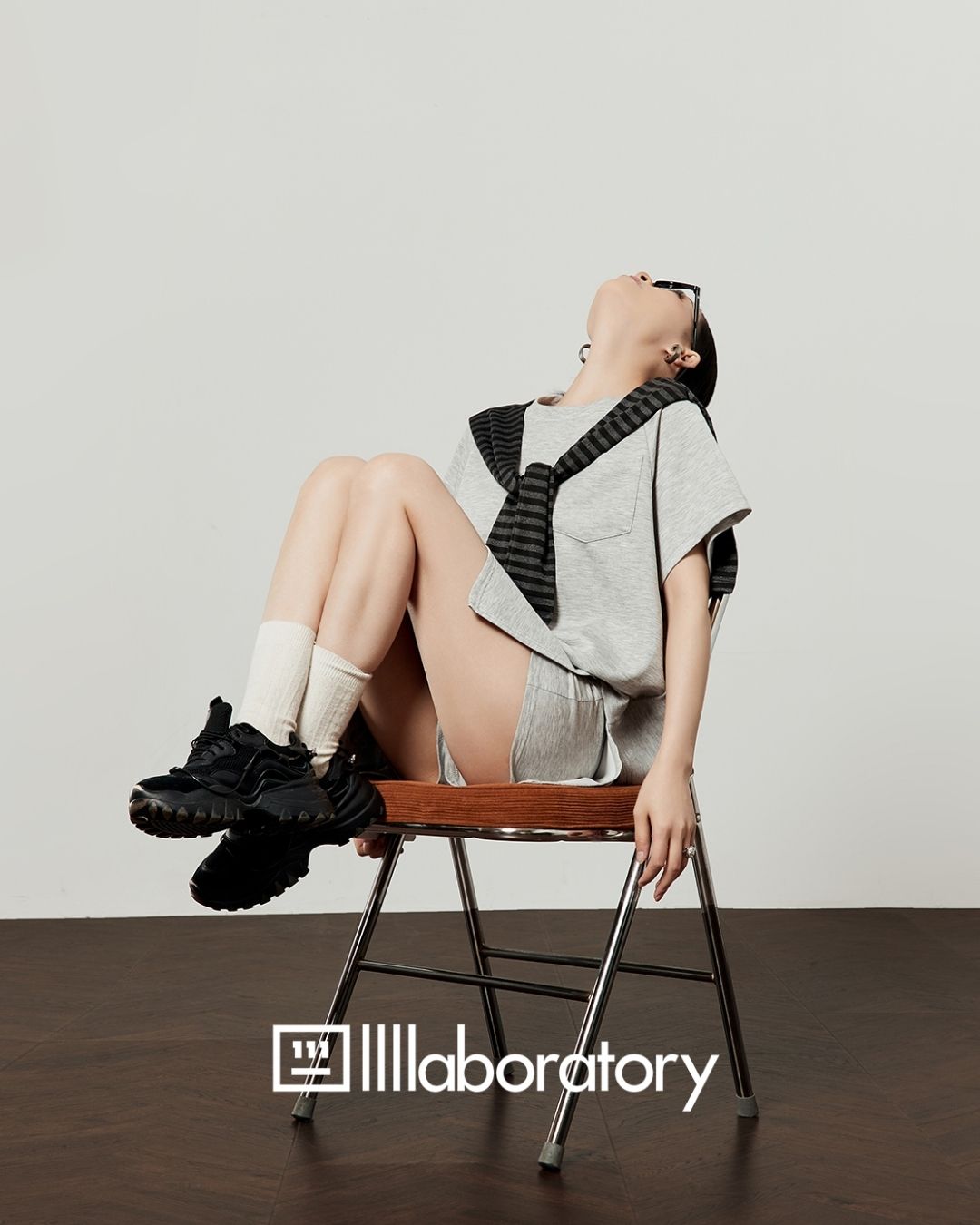 Loose T-shirt & Shorts & Border Shawl Set　TP073