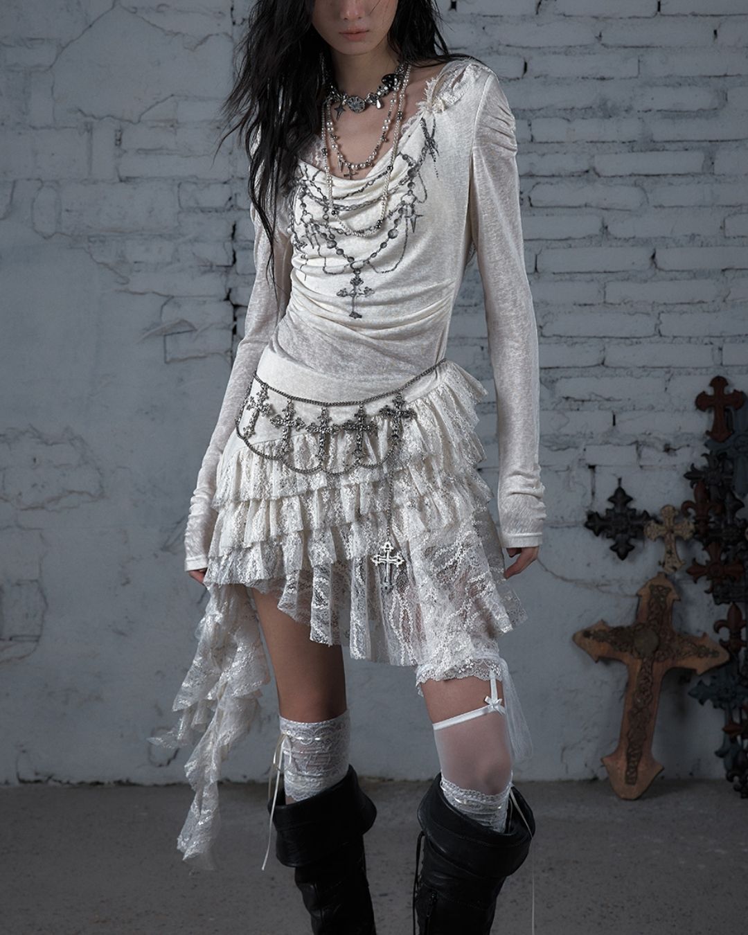 Necklace Print Lace Hooded Dress　DR037