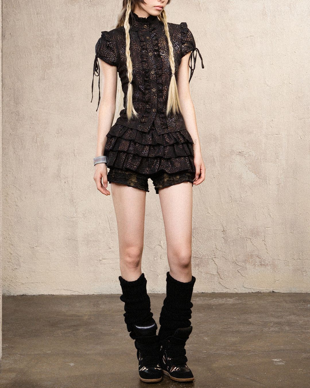 Leopard Print Frill Tiered Shorts　BT033